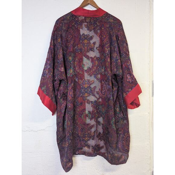 Vtg Victorias Secret Robe Gold Label Red Blue Brocade Lightweight Kimono Short - Picture 8 of 9